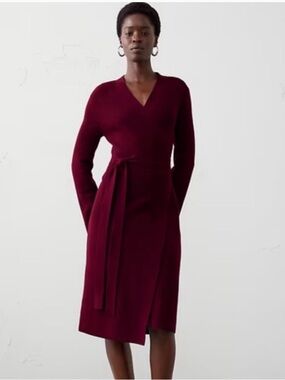 Banana Republic Factory Burgundy V-Neck Midi Wrap Dress